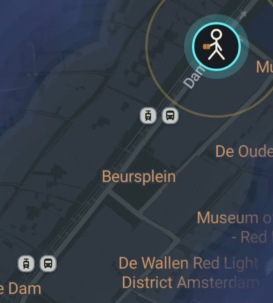 Amsterdam on the FOG map, streets revealed along a walked route