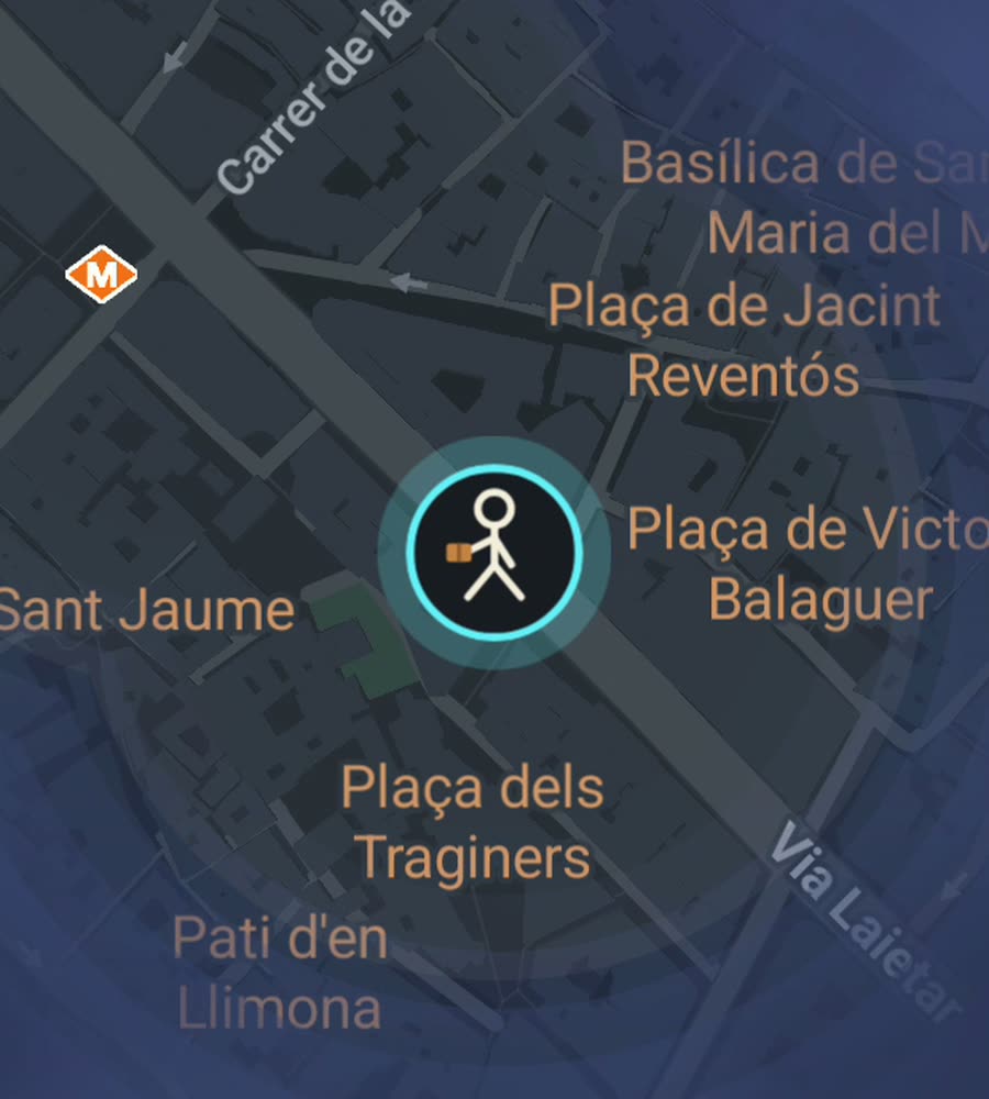 Barcelona on the FOG map, streets revealed along a walked route