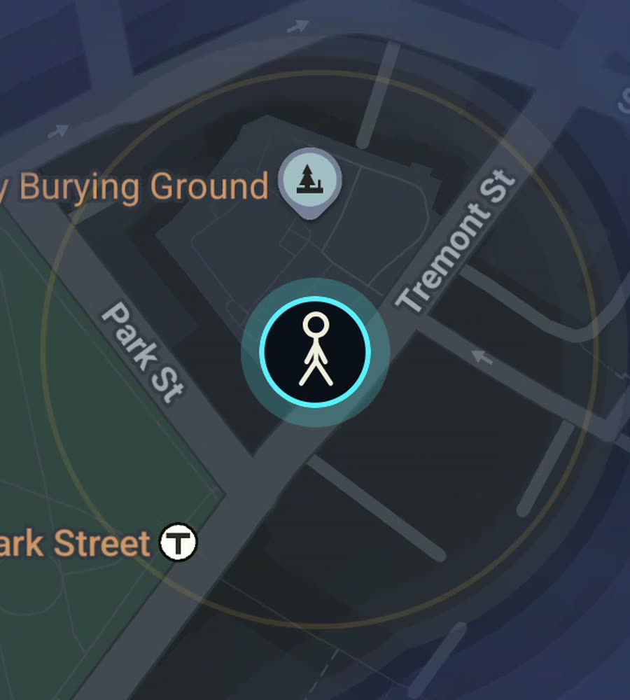 Boston on the FOG map, streets revealed along a walked route
