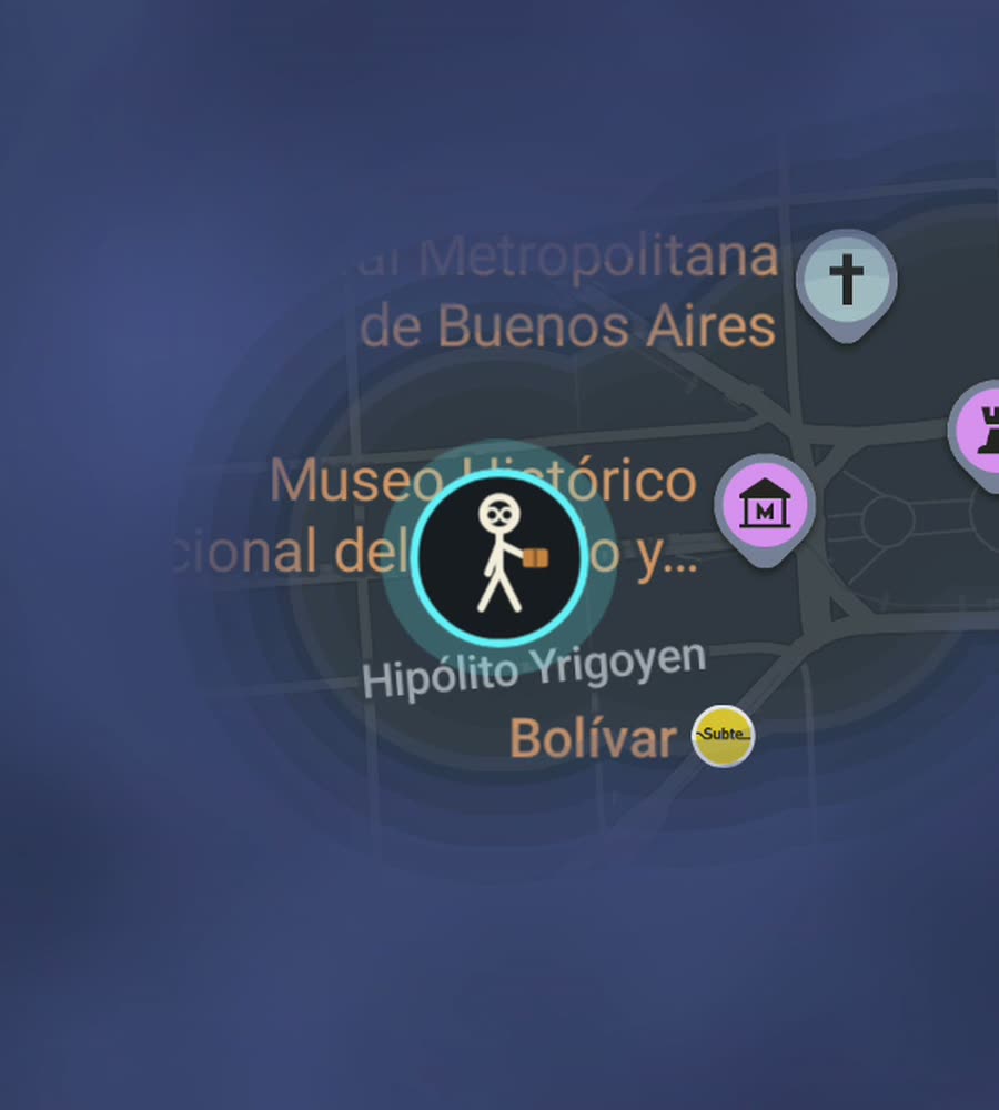 Buenos Aires on the FOG map, streets revealed along a walked route