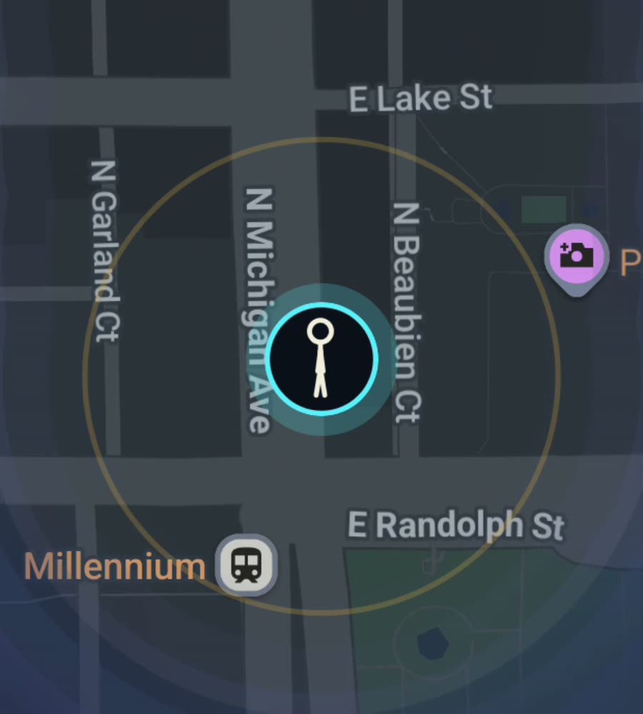 Chicago on the FOG map, streets revealed along a walked route