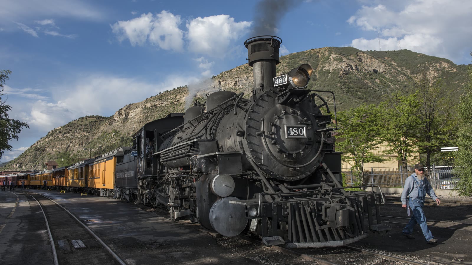 A narrow-gauge steam train in Durango, Colorado