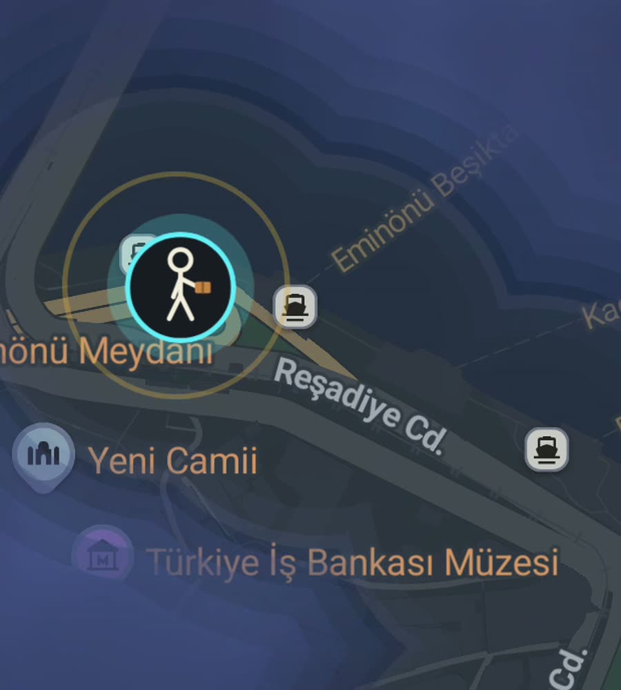 Istanbul on the FOG map, streets revealed along a walked route