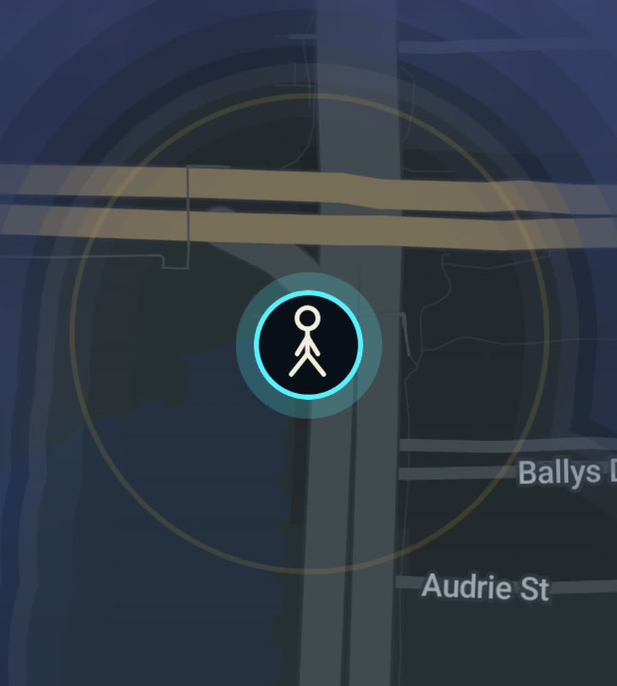 Las Vegas on the FOG map, streets revealed along a walked route