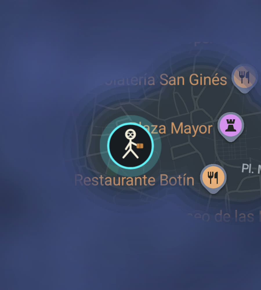 Madrid on the FOG map, streets revealed along a walked route