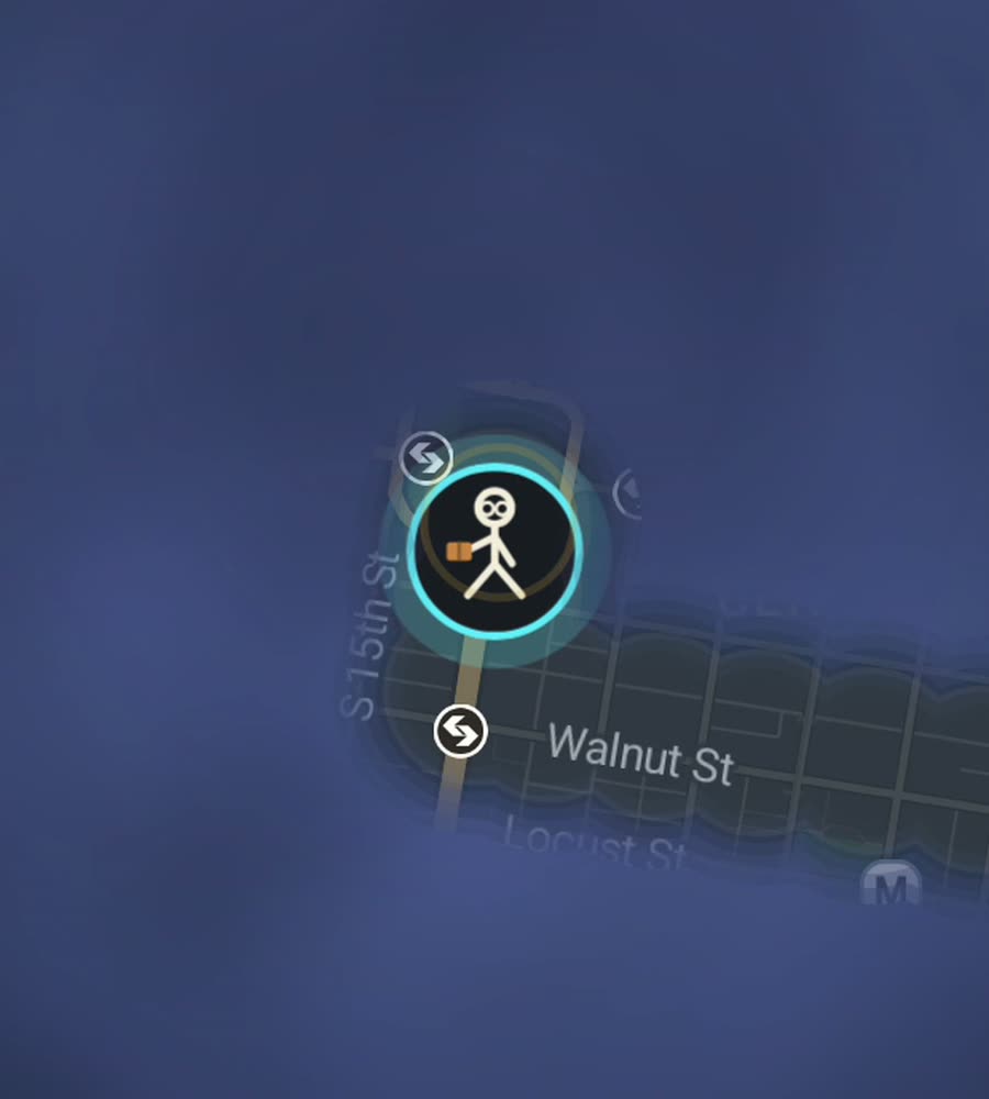 Philadelphia on the FOG map, streets revealed along a walked route