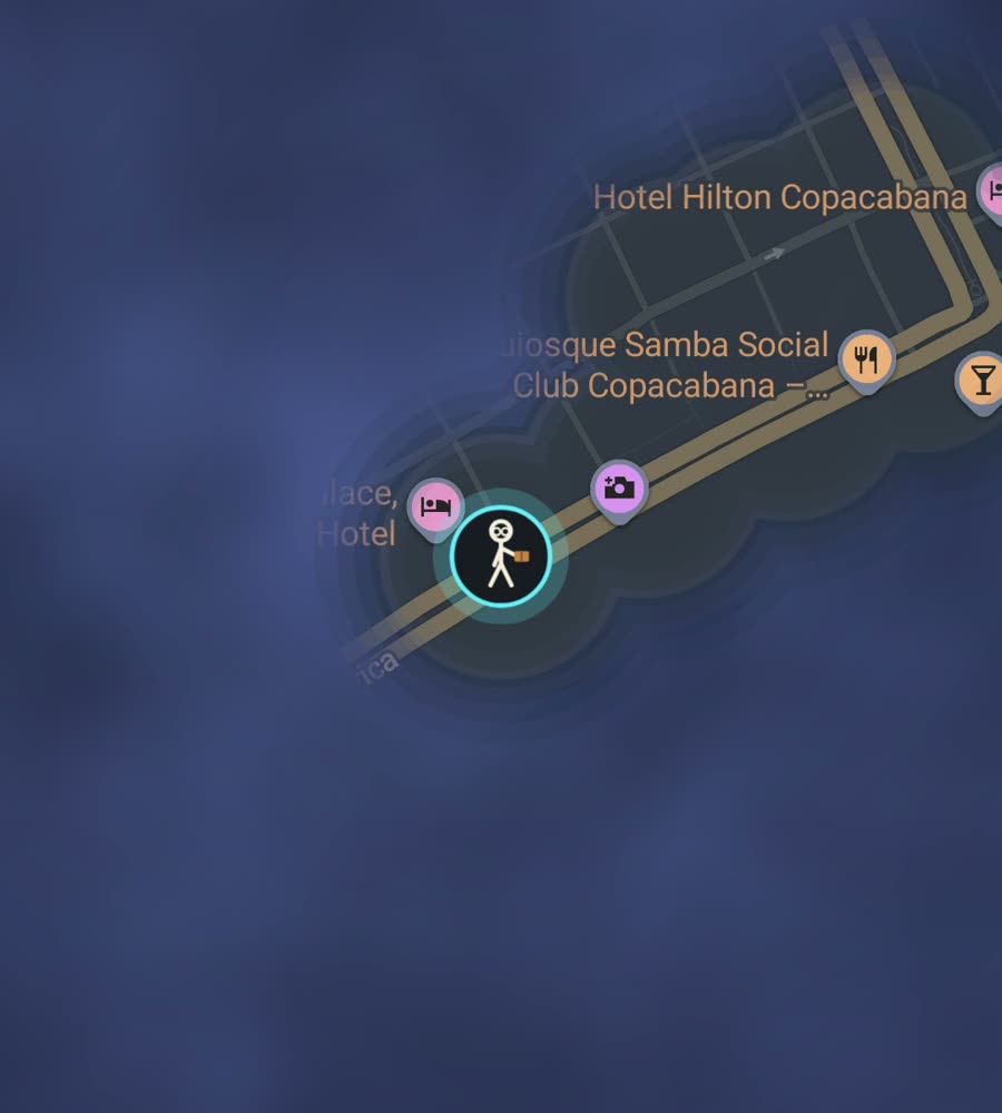 Rio de Janeiro on the FOG map, streets revealed along a walked route