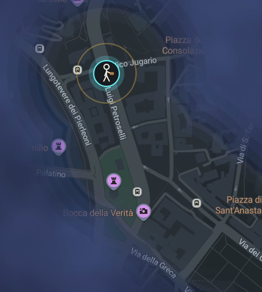 Rome on the FOG map, streets revealed along a walked route