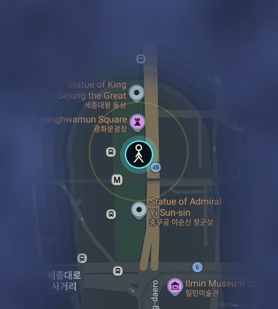 Seoul on the FOG map, streets revealed along a walked route