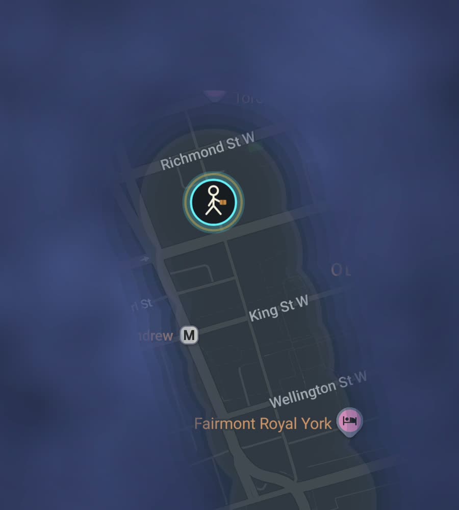 Toronto on the FOG map, streets revealed along a walked route