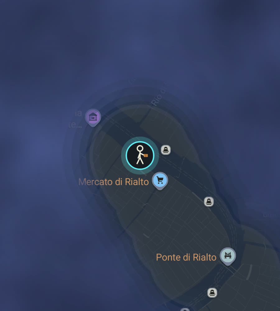 Venice on the FOG map, streets revealed along a walked route