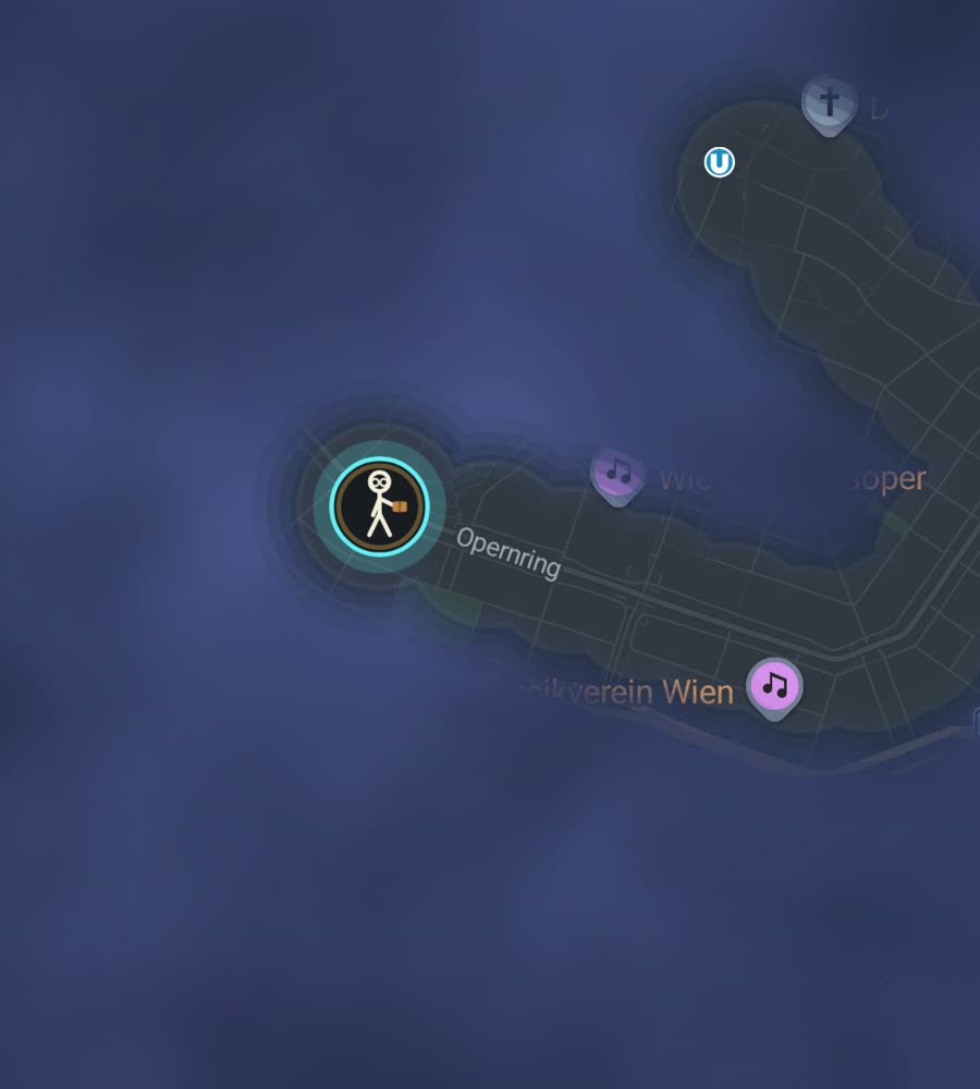 Vienna on the FOG map, streets revealed along a walked route